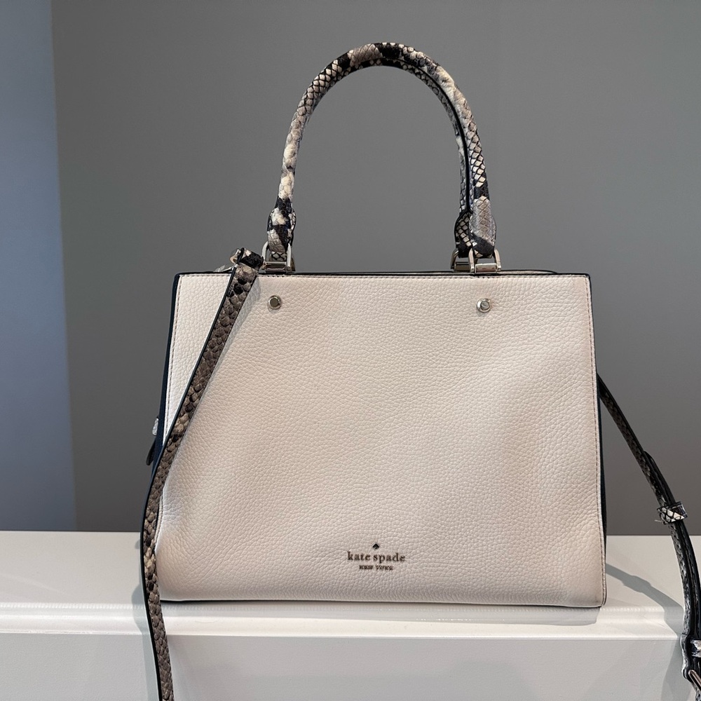 Kate Spade Leila Ivory and Black Snakeskin Satchel